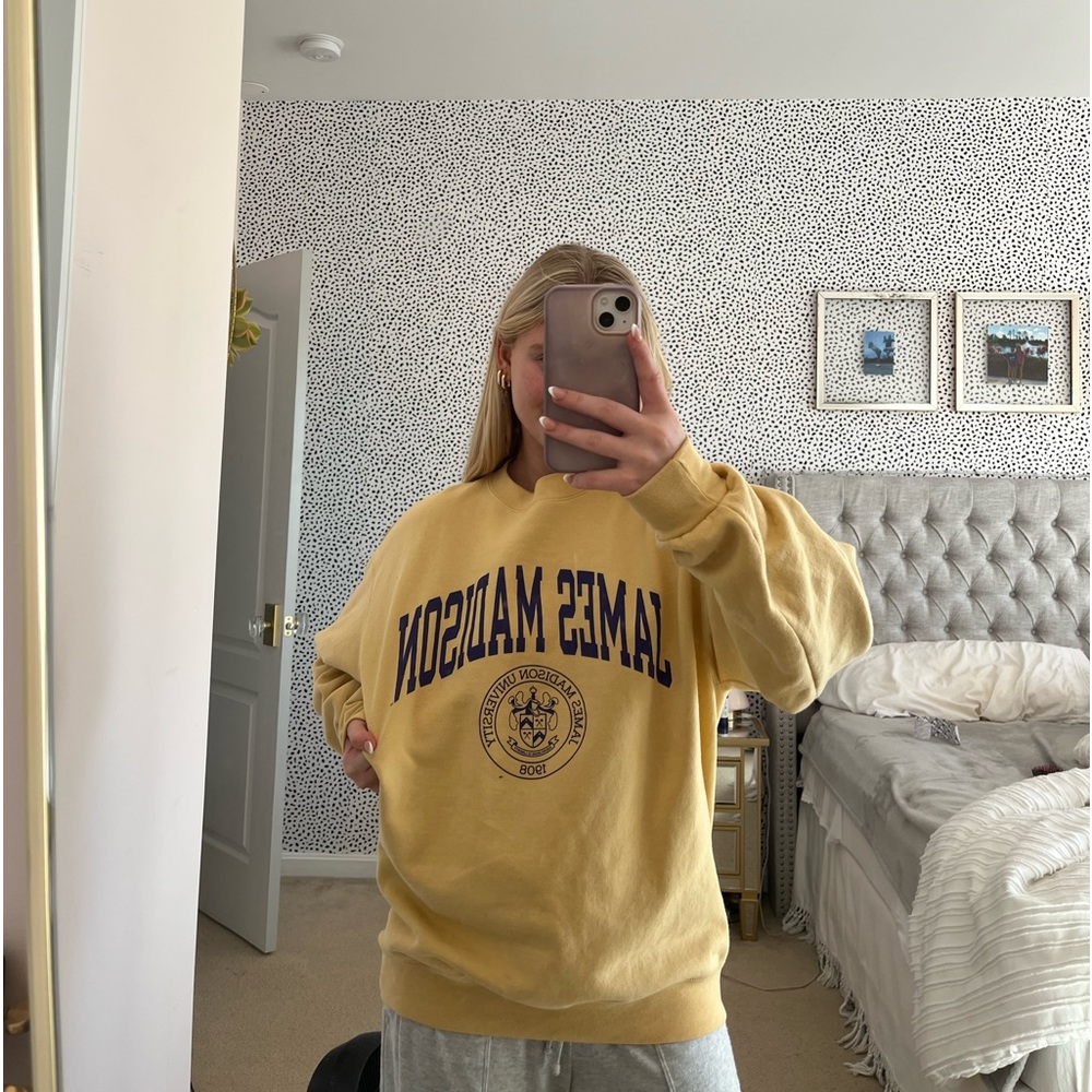 JMU (James Madison University) Yellow Champion sweatshirt with Purple Letters